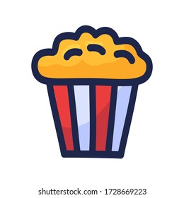 Popcorn Icon Design. Popcorn Box isoliert auf weißem Hintergrund. Handziehen cartoon doodle Vector Illustration.