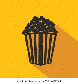 Popcorn icon design on yellow background,flat design,clean vector