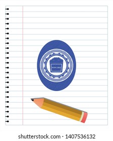 popcorn icon draw with pen effect. Blue ink. Vector Illustration. Detailed.