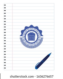 popcorn icon drawn with pen strokes. Blue ink. Vector Illustration. Detailed.