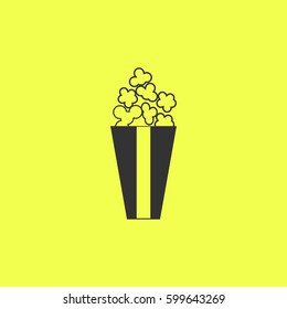 Popcorn icon flat. Black pictogram on white background. Vector illustration symbol and bonus button