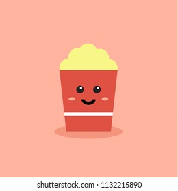 Popcorn Icon in flat design. Isolated on pink background