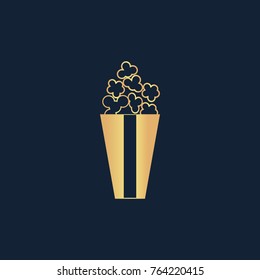 Popcorn icon flat. Simple gold pictogram on dark background. Vector illustration symbol