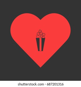 Popcorn icon flat. Simple pictogram on heart background. Vector illustration symbol