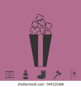 Popcorn icon flat. Simple vector grey pictogram and bonus symbol