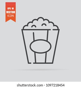 Popcorn icon in flat style isolated on grey background. For your design, logo. Vector illustration.