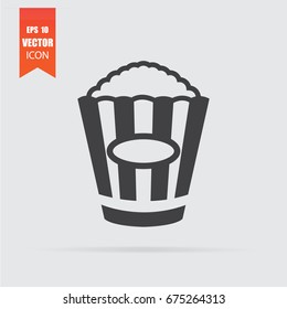 Popcorn icon in flat style isolated on grey background. For your design, logo. Vector illustration.