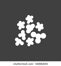 Popcorn icon flat. Vector white illustration isolated on black background. Flat symbol