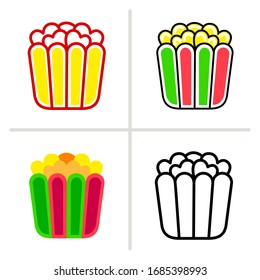 Icono de palomitas. Ilustración de elemento gráfico con estilo diferente en fondo blanco.
