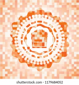 popcorn icon inside abstract orange mosaic emblem with background