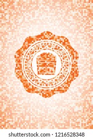 popcorn icon inside abstract orange mosaic emblem