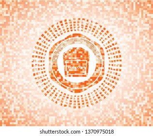 popcorn icon inside abstract orange mosaic emblem with background