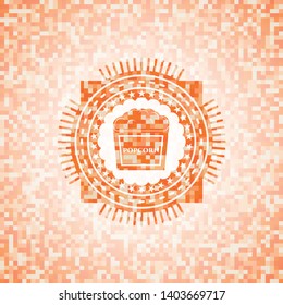 popcorn icon inside abstract orange mosaic emblem with background