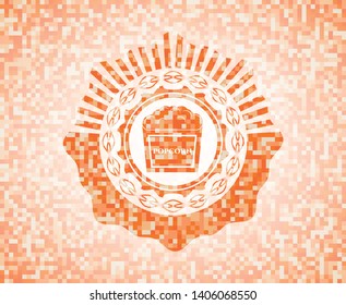 popcorn icon inside abstract orange mosaic emblem with background