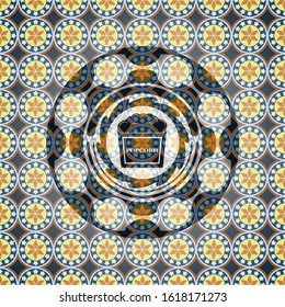 popcorn icon inside arabesque badge. arabic decoration.