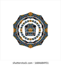 popcorn icon inside arabesque badge. arabic decoration.