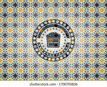popcorn icon inside arabesque style emblem. arabic decoration.
