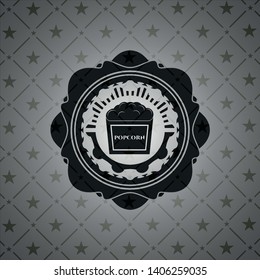 popcorn icon inside black emblem. Vintage.