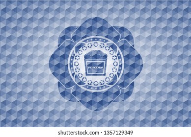 popcorn icon inside blue hexagon badge.