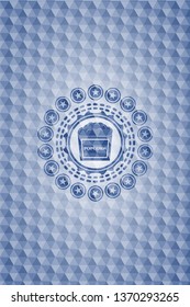 popcorn icon inside blue hexagon emblem.