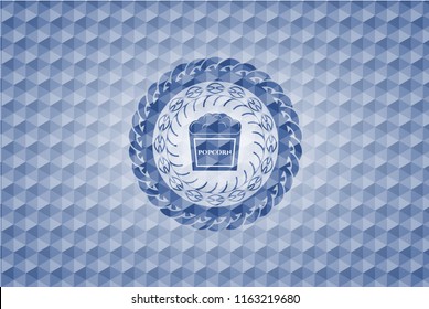 popcorn icon inside blue polygonal badge.