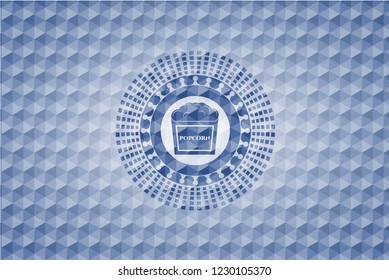 popcorn icon inside blue polygonal badge.