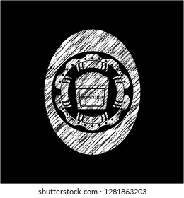 popcorn icon inside chalk emblem written on a blackboard