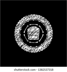 popcorn icon inside chalkboard emblem on black board