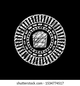 popcorn icon inside chalkboard emblem on black board