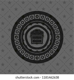 popcorn icon inside dark emblem. Retro