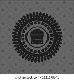 popcorn icon inside dark emblem. Retro