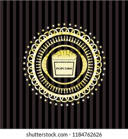 popcorn icon inside gold badge or emblem