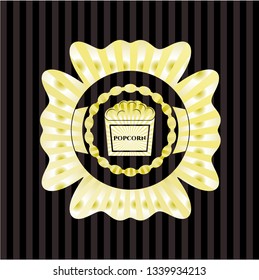 popcorn icon inside gold emblem or badge