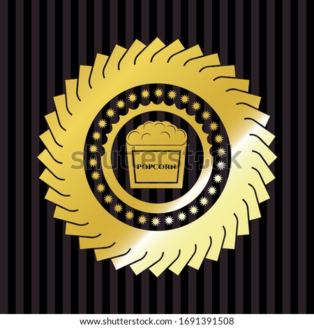 popcorn icon inside gold emblem or badge