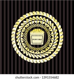 popcorn icon inside gold shiny badge