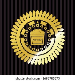 ícono de palomitas dentro del emblema dorado brillante