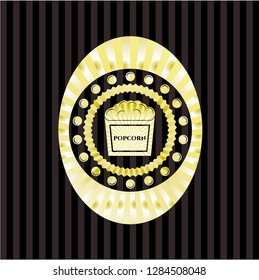 popcorn icon inside golden badge