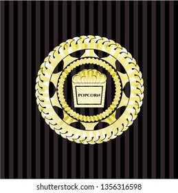 popcorn icon inside golden badge