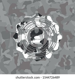 popcorn icon inside grey camo texture