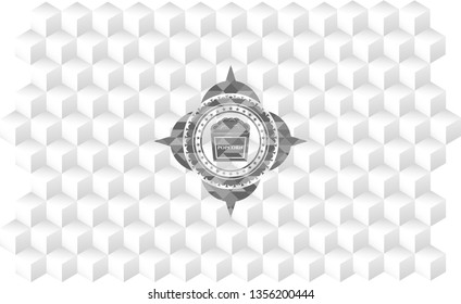 popcorn icon inside grey emblem. Retro with geometric cube white background