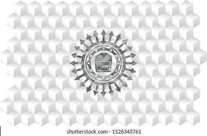 popcorn icon inside grey emblem. Retro with geometric cube white background