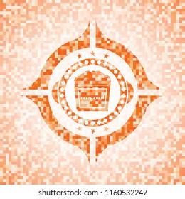 popcorn icon inside orange mosaic emblem with background