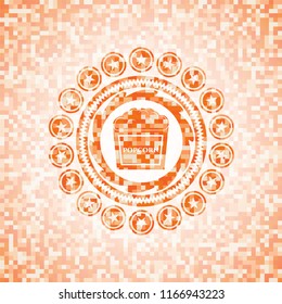 popcorn icon inside orange mosaic emblem with background