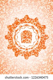 popcorn icon inside orange mosaic emblem