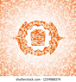 popcorn icon inside orange mosaic emblem