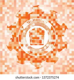 popcorn icon inside orange mosaic emblem with background