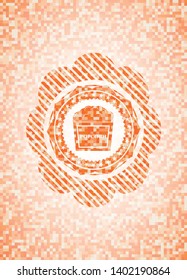 popcorn icon inside orange mosaic emblem with background
