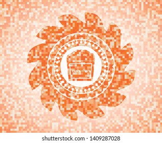 popcorn icon inside orange mosaic emblem