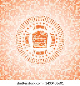popcorn icon inside orange mosaic emblem