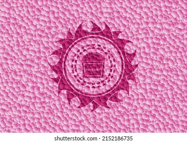 popcorn icon inside pink emblem with bubbles background. Vector Illustration. Detailed. 